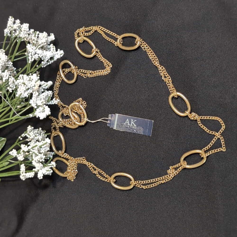 ANNE KLEIN Long Gold Chain Necklace with Oval Links NWT